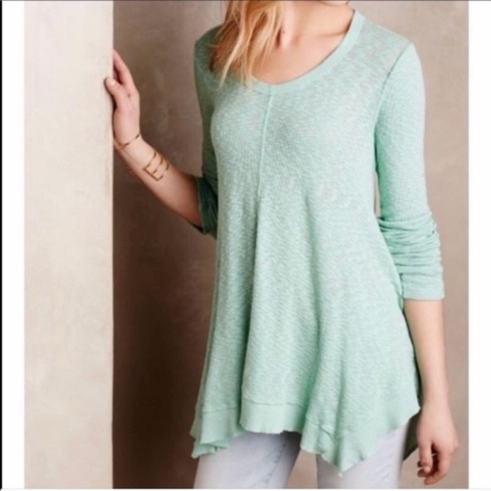 Anthropologie Mint Green Long-Sleeve Flowy Tunic